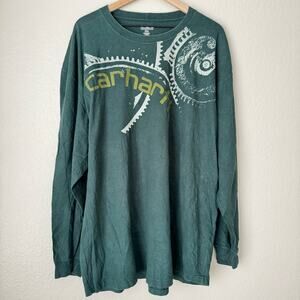 Carhartt Men's Green Longsleeve T-Shirt Graphic Logo Top 100% Cotton Size XXL